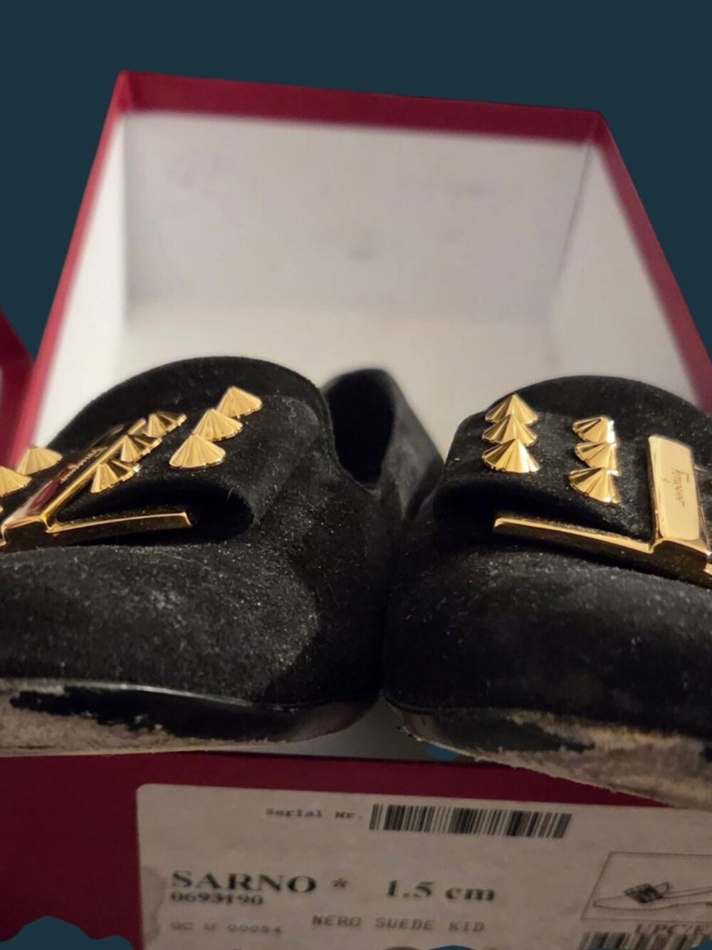 Salvatore Ferragamo Sarno Studded Loafers Black Suede Sz 8C - W/ Original Box - Picture 16 of 16